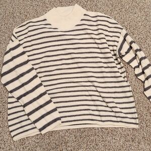 Madewell Ivory and Grey Striped Mockneck Sweater